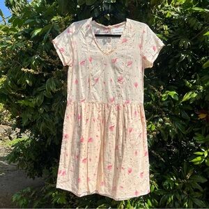 Indi & Cold peach nude ivory Swiss dot semi sheer short sleeve florls mini dress